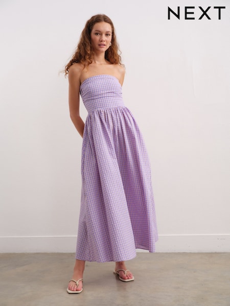 Pink/Purple Seersucker Bandeau Midi Summer Dress (AT3387) | 1,484 UAH