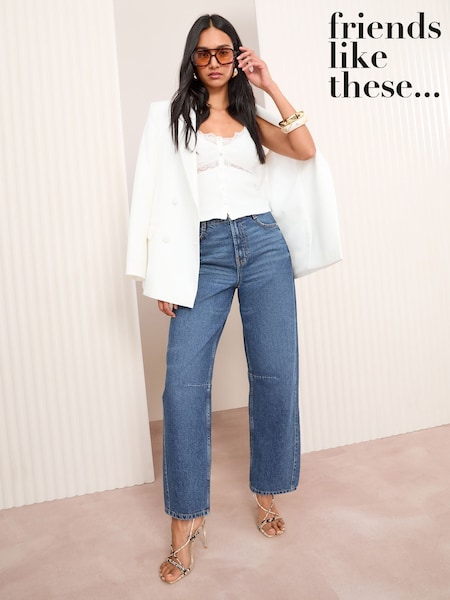 Keski Sininen - Friends Like These Denim Barrel Jeans (AT3442) | €66