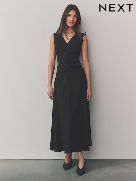 Black Sleevless Ruched Midi Dress (AT3471) | €51.50