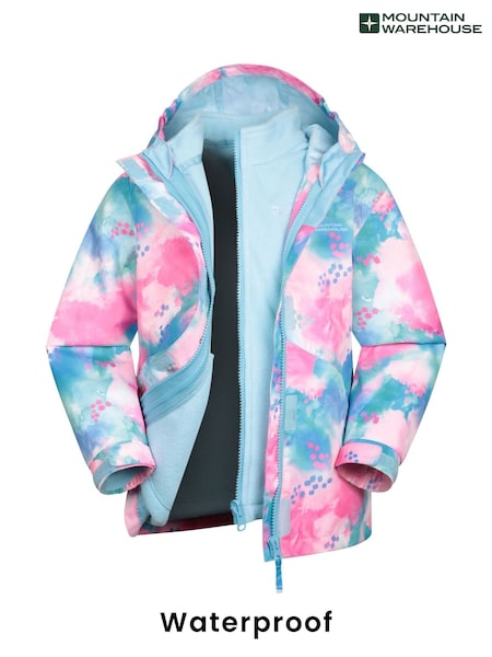 Mountain Warehouse Light Blue Kids Aries Printed Waterproof 3-in-1 Jacket (AT3637) | ₪241