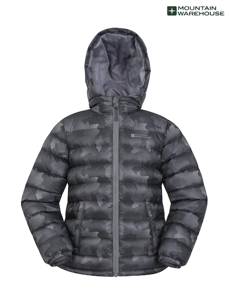 Negru întunecat - Jachetă căptușită impermeabilă pentru copii cu imprimeu Mountain Warehouse Seasons (AT3650) | 238 LEI