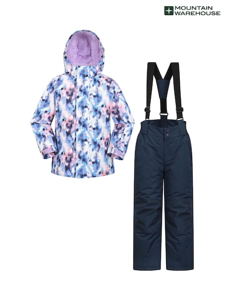 Mountain Warehouse Purple Kids Fleece Lined Printed Snow Ski Jacket And Trousers Set (AT3724) | €105