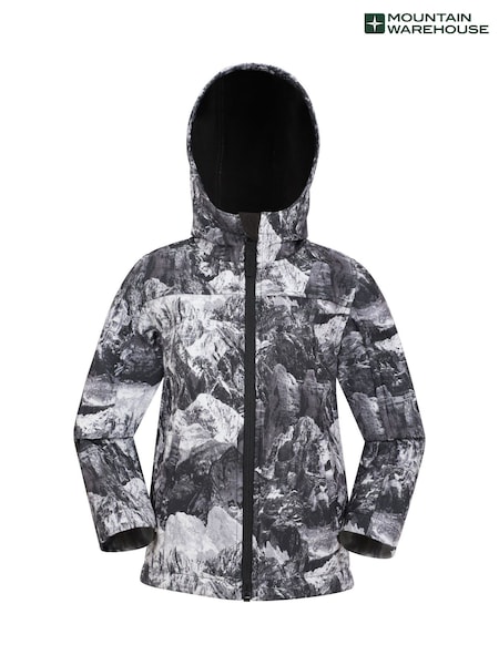 Mountain Warehouse Dark Black Exodus Kids Printed Water-Resistant Softshell Jacket (AT3768) | AED67