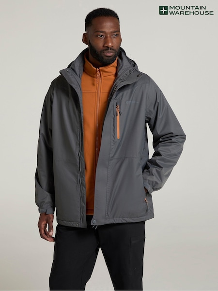 Mountain Warehouse Light Black Mens Bracken Extreme Waterproof 3-In-1 Jacket (AT3808) | €226