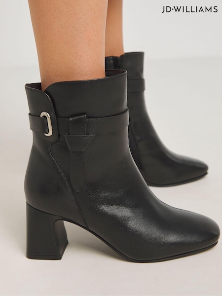 Negru - JD Williams Heeled Leather Boots With Wrap Around Detail In Extra Wide Fit (AT3841) | 338 LEI
