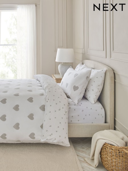 Grey Heart Reversible Duvet Cover and Pillowcase Set (AT3924) | €16 - €34