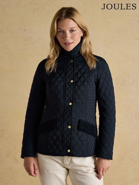 Joules Highclere Navy Showerproof Diamond Quilted Jacket (AT4022) | R$ 1.175