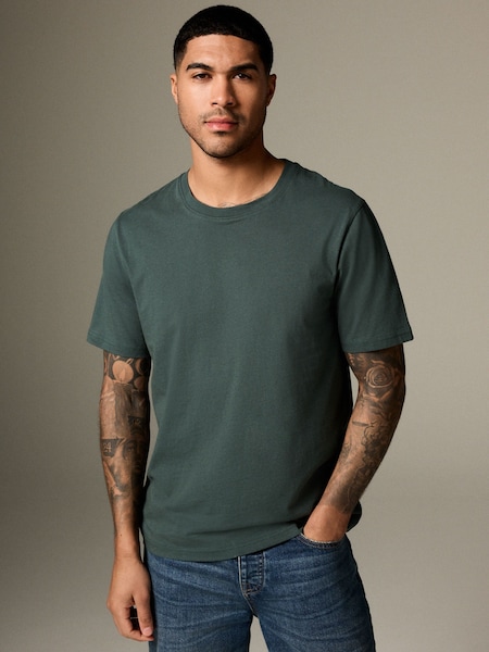 Green Pine Relaxed Fit Essential Crew Neck Cotton T-Shirt (AT4027) | €11