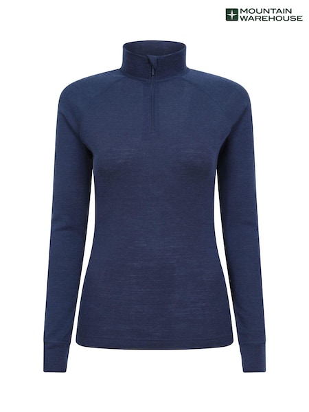 Mountain Warehouse Light Blue Womens Merino Zip Neck Thermal Top (AT4151) | 238 QAR