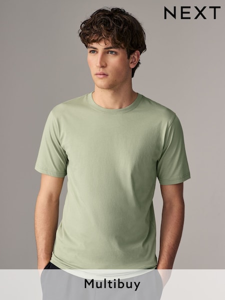 Green Sage Slim Fit Essential Crew Neck Cotton T-Shirt (AT4158) | €9