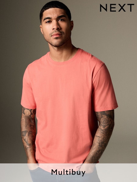 Pink Coral Regular Fit Essential Crew Neck Cotton T-Shirt (AT4203) | 40 QAR