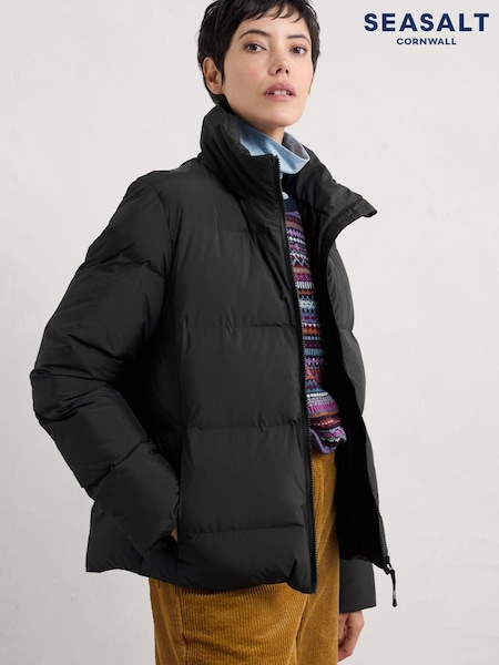 Seasalt Cornwall Black Field Path Padded Waterproof Jacket (AT4208) | AED568