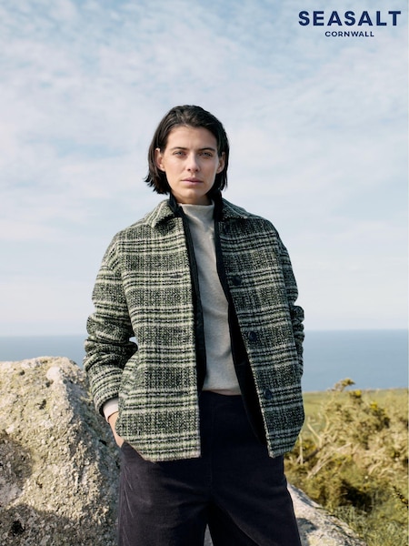 Negru - Seasalt Cornwall Beamwind Checked Wool Blend Jachetă (AT4216) | 762 LEI