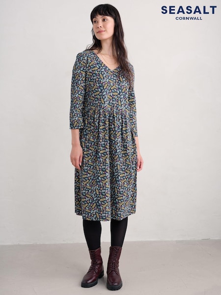 Seasalt Cornwall Blue Brush Drawing 3/4 Sleeve Dress (AT4227) | €42