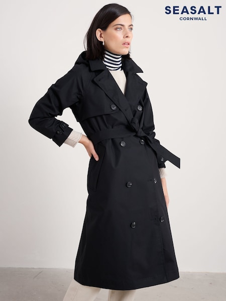 Seasalt Cornwall Black Tall Penweathers Waterproof Trench Coat (AT4236) | €269