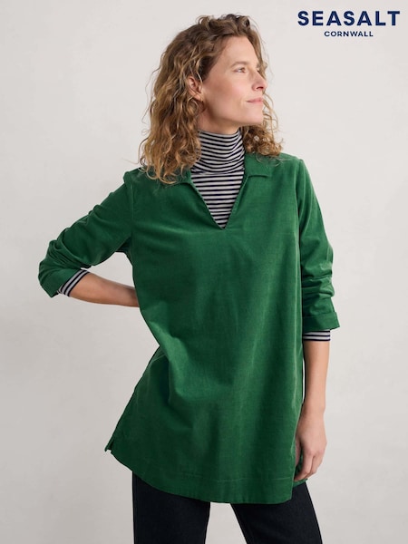 Seasalt Cornwall Green 100% Organic Cotton Lavethan Collared Corduroy Tunic (AT4269) | €42