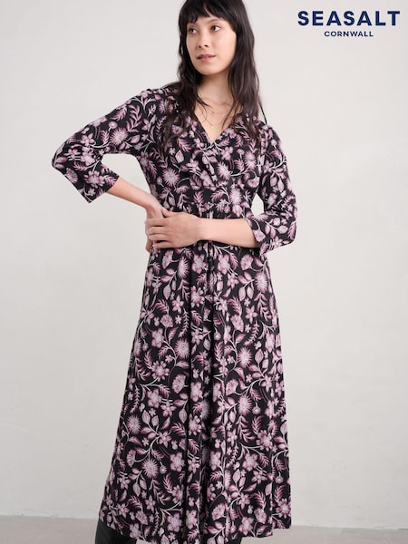 Seasalt Cornwall Purple Chapelle 3/4 Sleeve 100% Organic Cotton Jersey Dress (AT4309) | €44.50