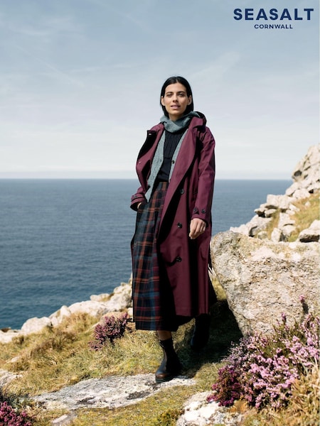 Seasalt Cornwall Purple Penweathers Waterproof Trench 100% Cotton Coat (AT4334) | AED693