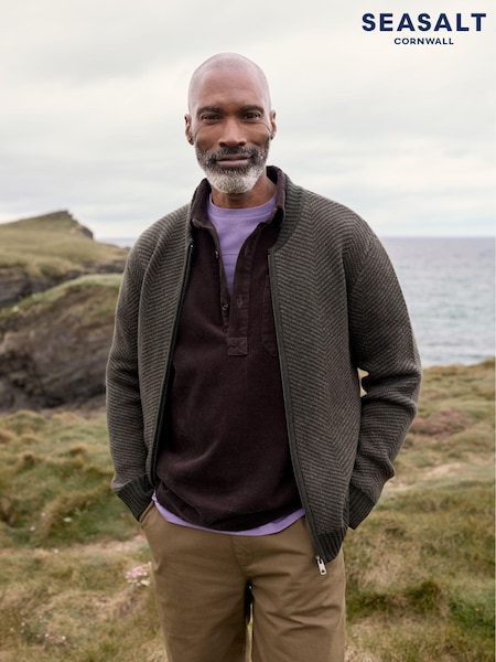 rjava - Seasalt Cornwall Mens Thresher Knitted Cardigan (AT4394) | € 116