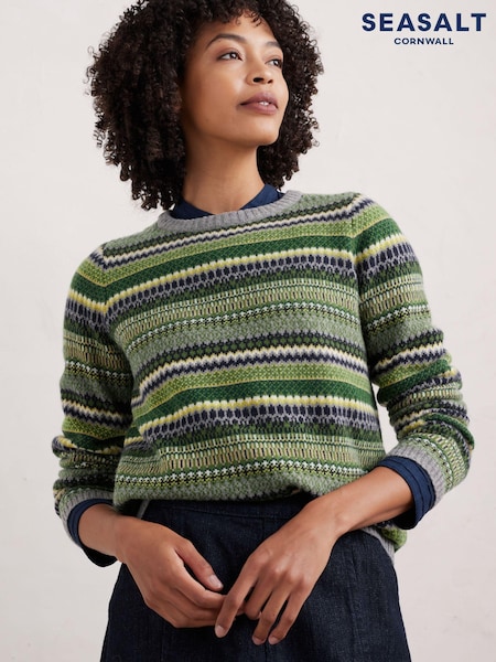 Verde - Pulover cu model fairisle Seasalt Cornwall Percella Cove (AT4398) | 487 LEI