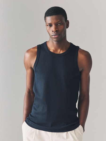 Navy Blue Slim Fit Ribbed Vest (AT4445) | R$ 95