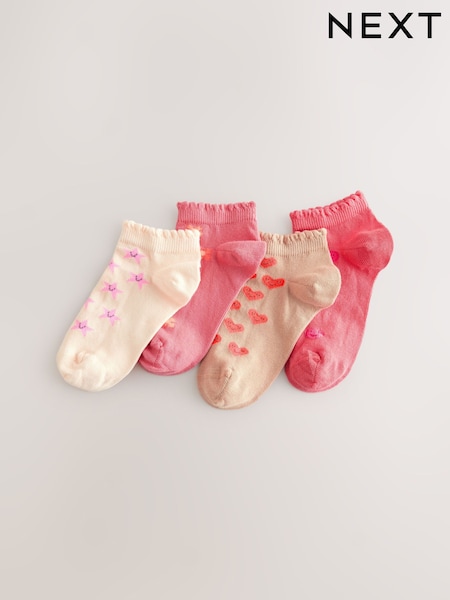 Pink/Tan 4 Pack Cotton Rich Trainer Socks (AT4447) | €7 - €10