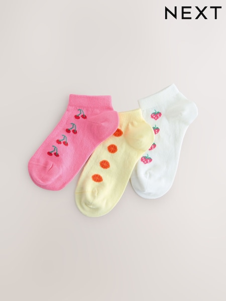 White, Pink and Yellow - 3 Pack Cotton Rich Fruit Trainer Socks (AT4450) | 6 € - 8 €