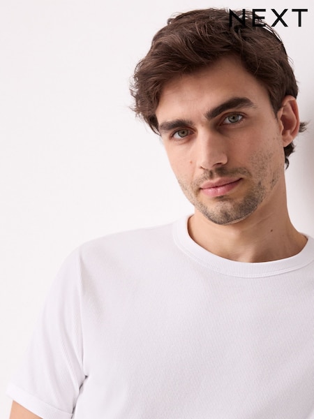 White Slim Fit Ribbed Short Sleeve Crew T-Shirt (AT4462) | €16