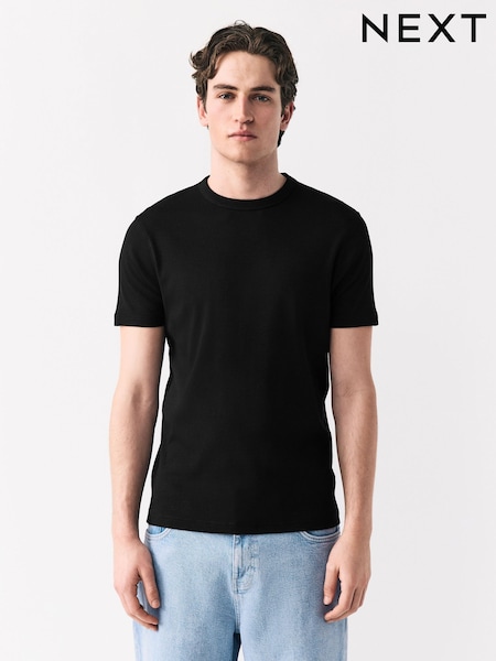 Black Slim Fit Ribbed Short Sleeve Crew T-Shirt (AT4463) | 59 QAR