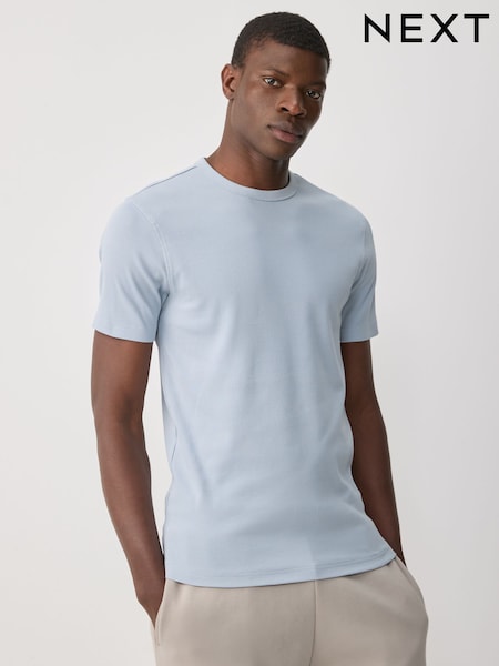 Light Blue Slim Fit Ribbed Short Sleeve Crew T-Shirt (AT4469) | €13