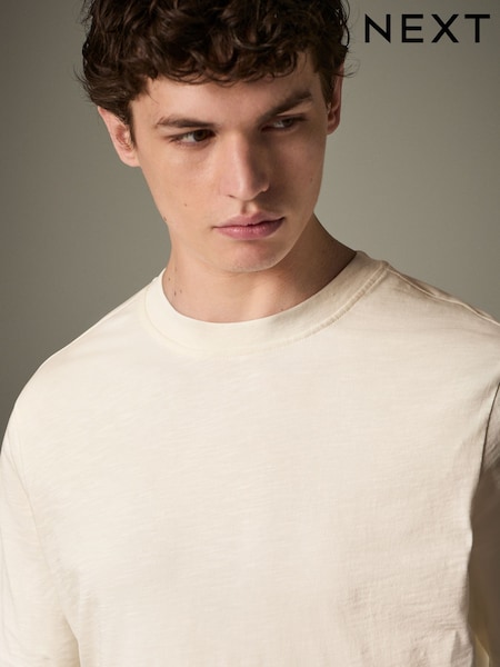 Ecru 100% Cotton Short Sleeve Slub T-Shirt (AT4494) | 59 QAR