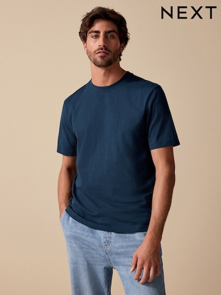 Navy Blue 100% Cotton Short Sleeve Slub T-Shirt (AT4499) | €13