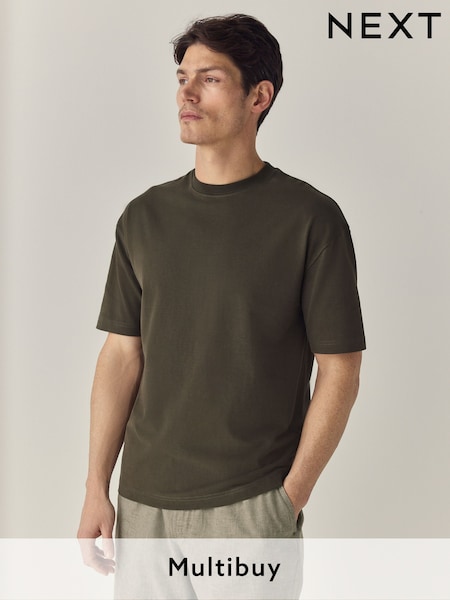 Khaki Green 100% Cotton Short Sleeve Slub T-Shirt (AT4502) | 59 QAR