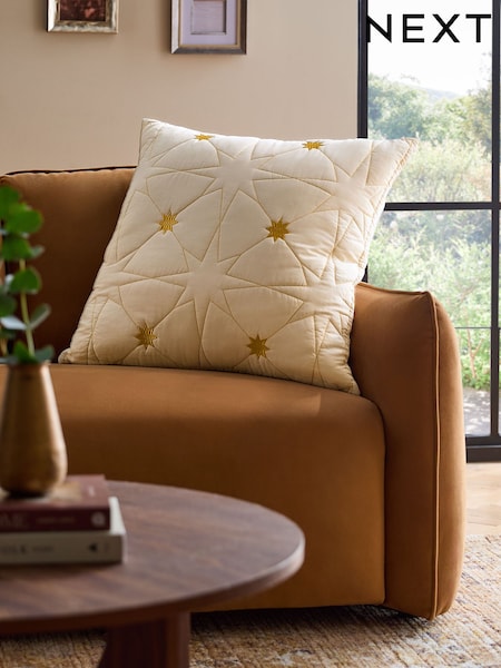 Natural Boho Embroidered Star Cushion (AT4548) | €30