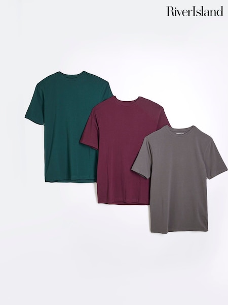 River Island Grey Muscle Fit T-Shirts 3 Pack (AT4569) | 148 QAR