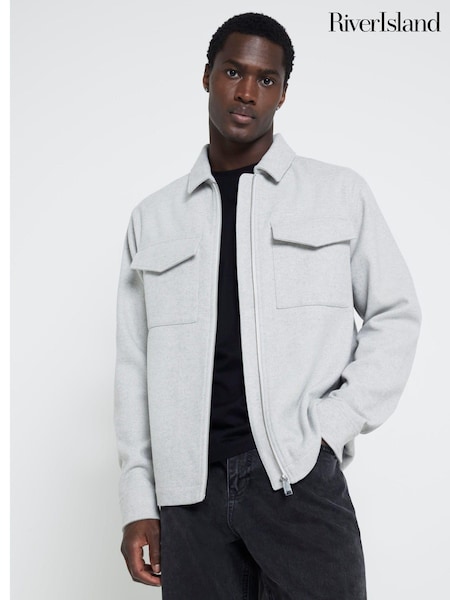 River Island Grey Plain Zipper Overshirt (AT4572) | €71