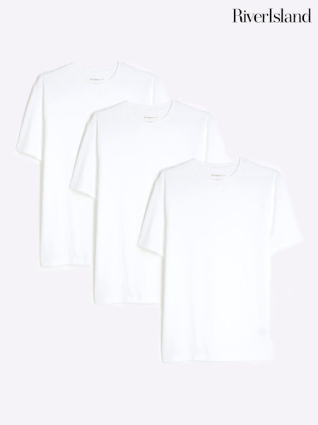 לבן - River Island Muscle Fit 100% Cotton T-shirts 3 Pack (AT4573) | ‏151‏₪