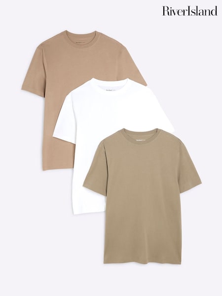 River Island Green Slim Fit T-Shirts 3 Pack (AT4596) | €39