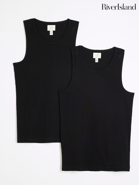 River Island Black Muscle Fit Ribbed Vests 2 Pack (AT4597) | $34