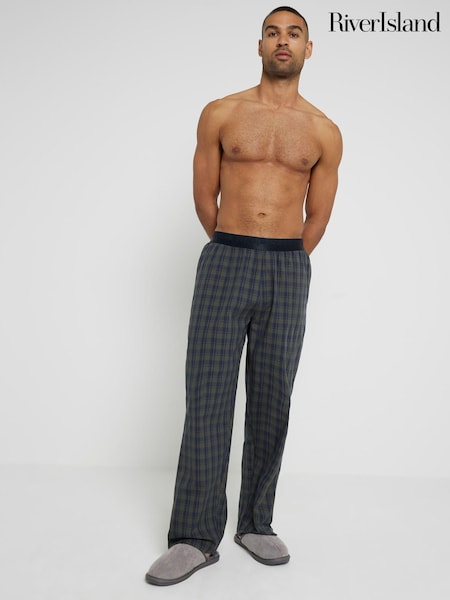 River Island Green Woven Check Pyjamas 100% Cotton Trousers (AT4600) | €12
