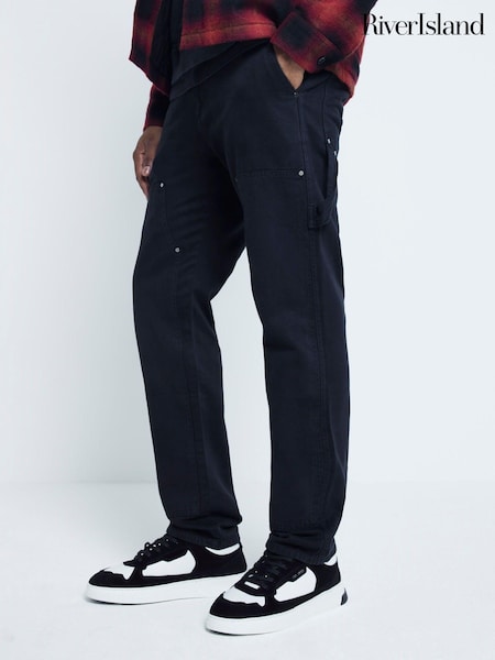 River Island Black Relaxed Carpenter 100% Cotton Jeans (AT4617) | R$ 475