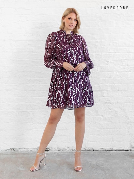 Lovedrobe Purple Metallic Dobby Frill Neck Swing Dress (AT4636) | 33 €
