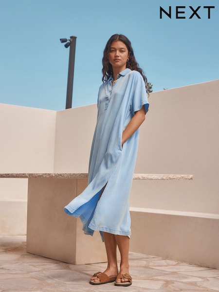 Mid Blue Lightweight TENCEL™ Denim Maxi Dress (AT4656) | ₪160