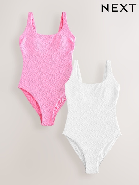 צבע ורוד/לבן עם מרקם זיגזג - Tummy Control Scoop Swimsuit 2 Pack (AT4667) | ‏227‏₪