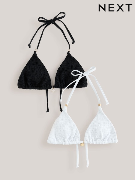 לבן/שחור - Shirred Triangle Bikini Tops 2 Pack (AT4670) | ‏113‏₪