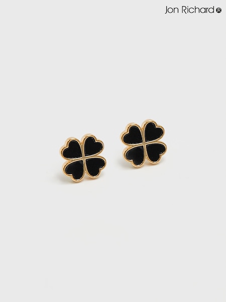 Jon Richard Gold Tone Jet Enamel Clover Stud Earrings (AT5050) | €22.50