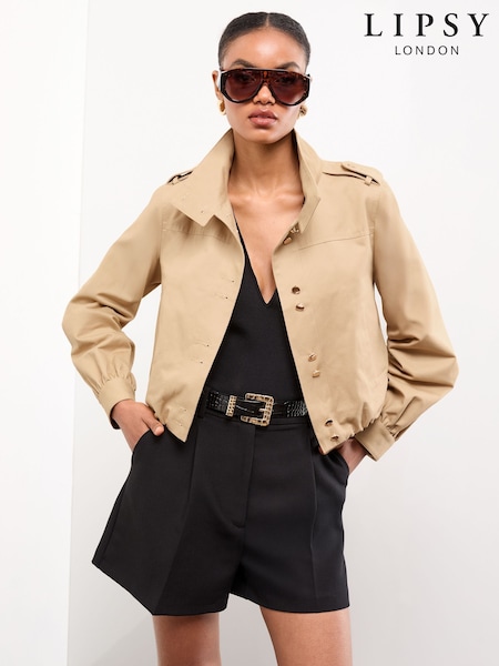 Lipsy Camel Bubble Hem Funnel Neck Jacket (AT5083) | €88.50