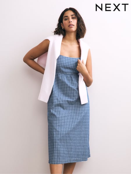 Denim albastru nuanţă închisă - Rochie midi cu bretele Denim 100% bumbac (AT5093) | 307 LEI