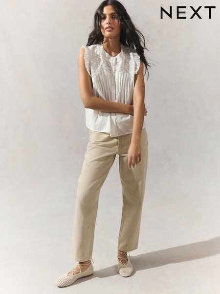 Ecru 100% Cotton Column Mom Jeans (AT5095) | €48