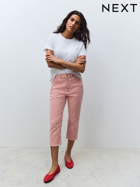 Червоно-білий Гінгем - Authentic Denim Cropped Capri Jeans (AT5138) | 1 272 грн